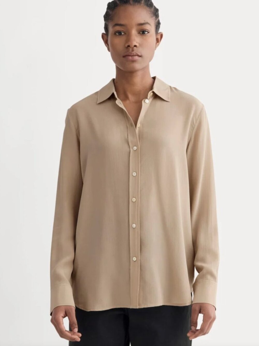 EVERLANE The Must-Have Shirt Washable Silk Burnt Sugar Size 4